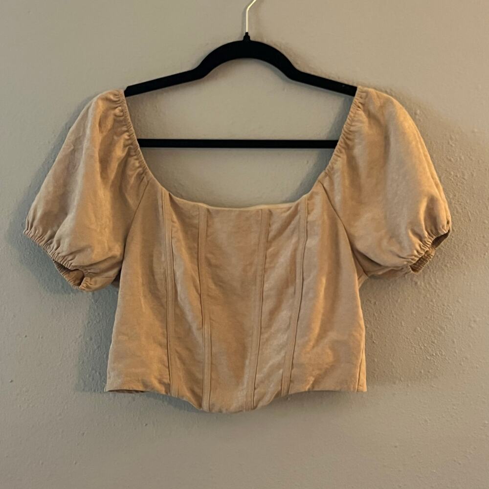 Kirious Los Angeles Puff Sleeve Crop‎ Top Women’s Medium Tan Coquette Feminine